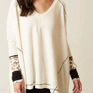 We the Free Cream Waffle Pattern Leopard Top